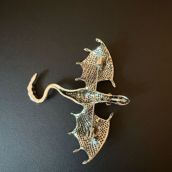 Flying Purple Dragon Brooch with Rhinestones & Enamel. - Picture 5 of 5